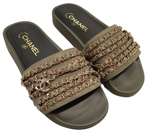 chanel chain slides green|authentic chanel sandals.